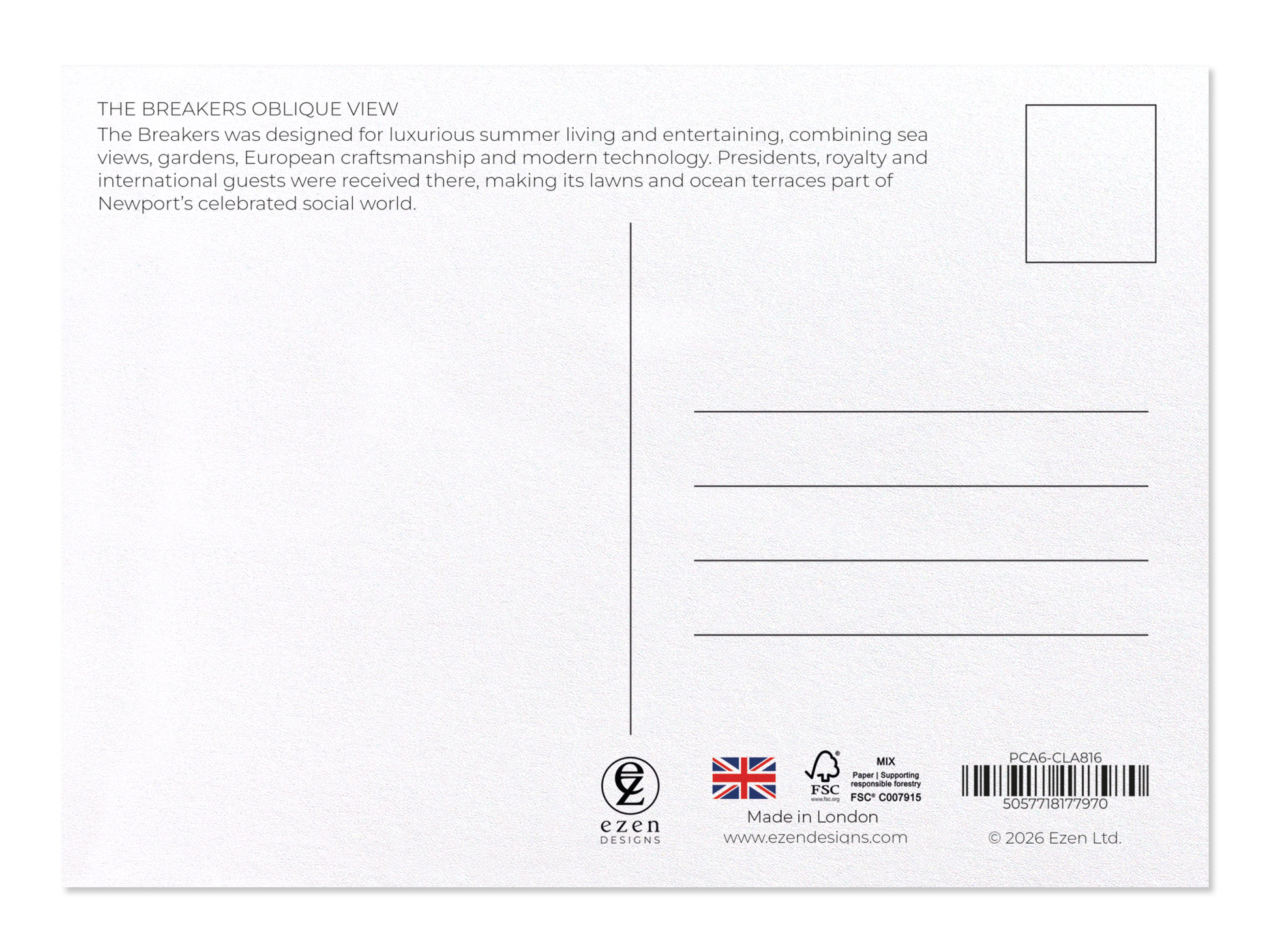 Ezen - The Breakers Oblique View - Postcard - Back