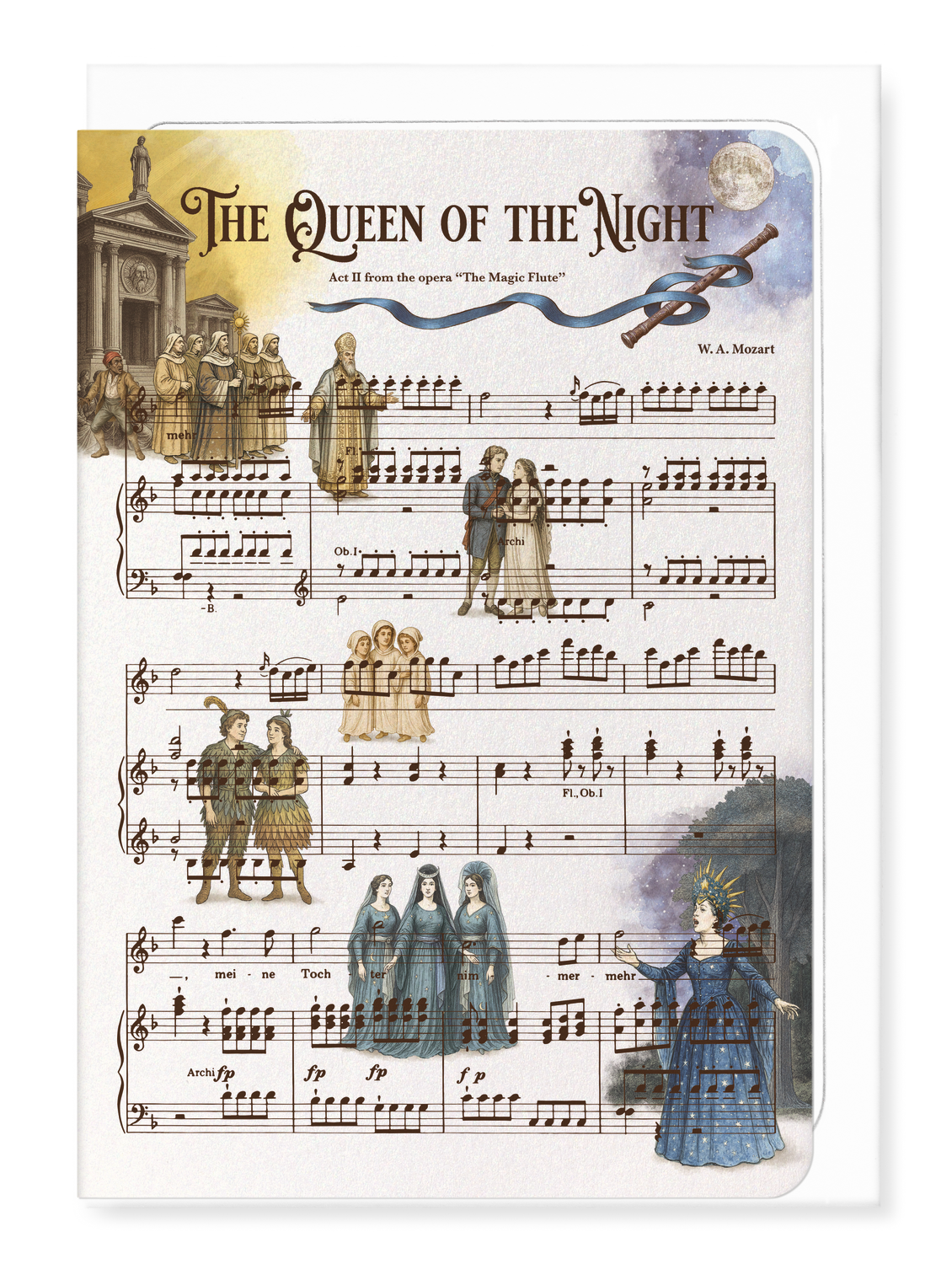 Ezen - THE MAGIC FLUTE - QUEEN OF THE NIGHT - OPERA MUSIC SCORE - Greeting Card - Front