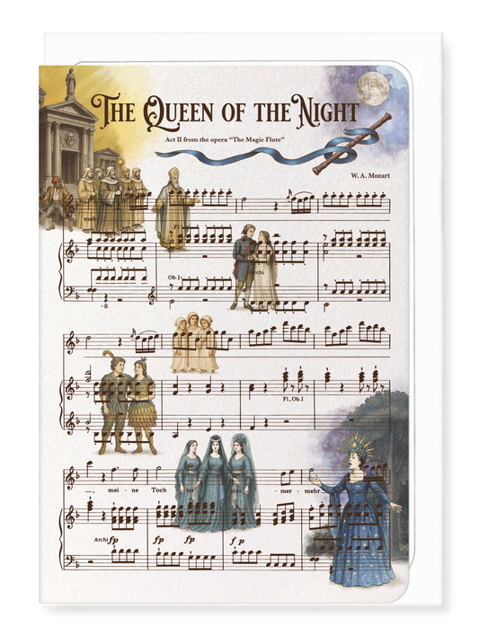 Ezen - THE MAGIC FLUTE - QUEEN OF THE NIGHT - OPERA MUSIC SCORE - Greeting Card - Front