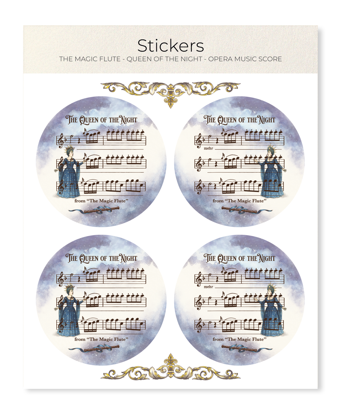 Ezen - THE MAGIC FLUTE - QUEEN OF THE NIGHT - OPERA MUSIC SCORE - Sticker Set