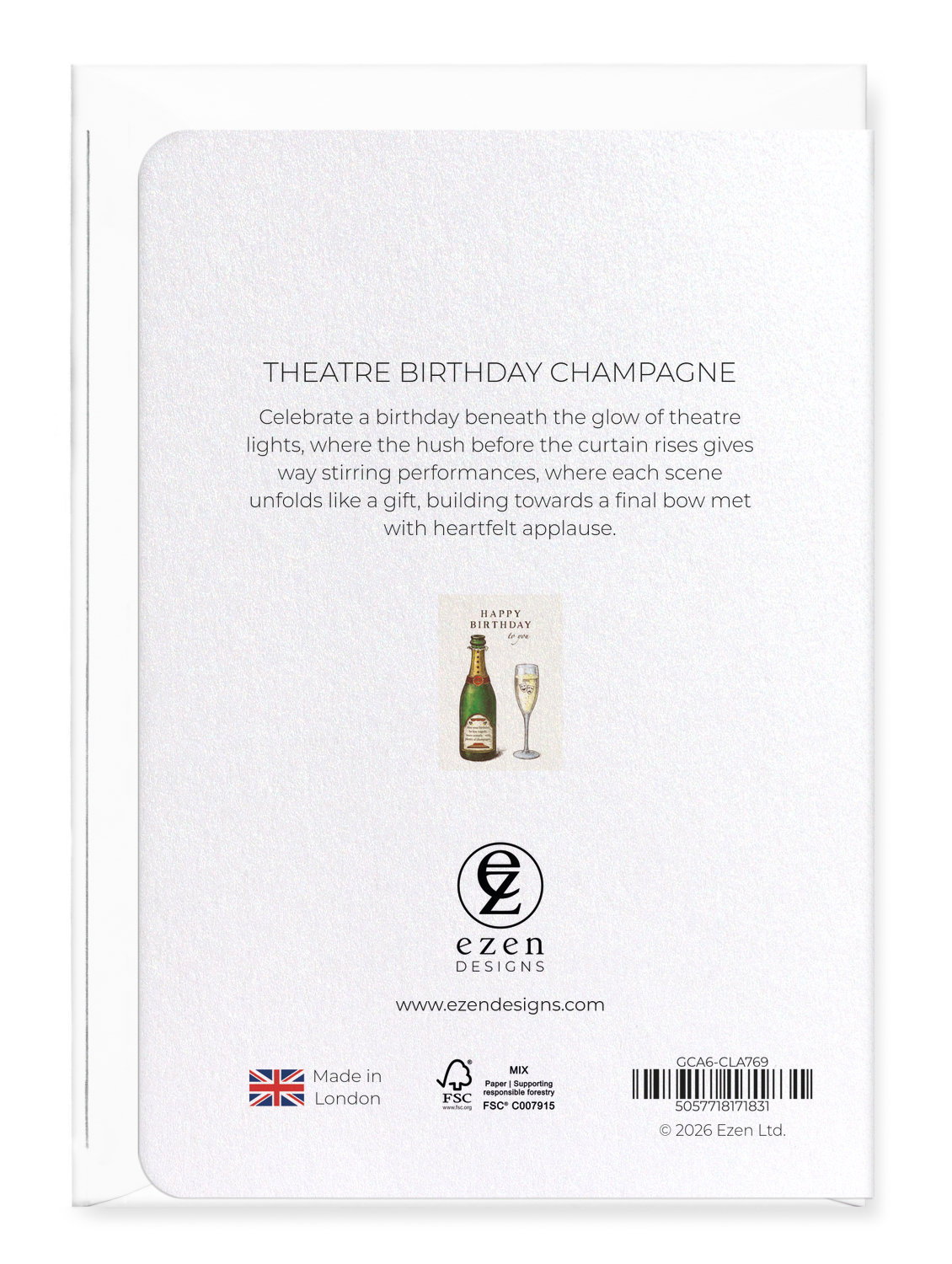Ezen - Theatre birthday champagne - Greeting Card - Back