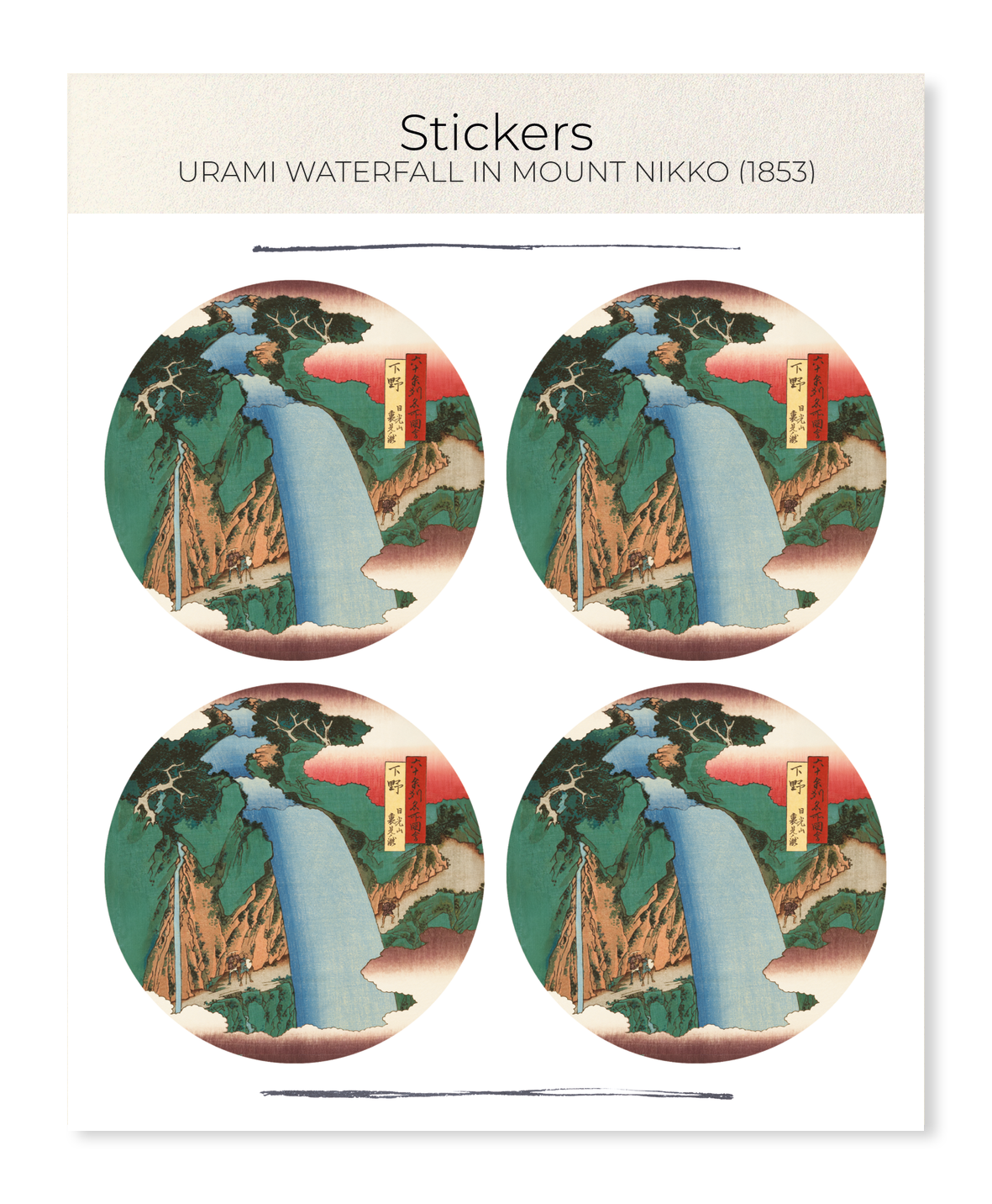 Ezen - Urami Waterfall in Mount Nikko (1853) - Sticker Set