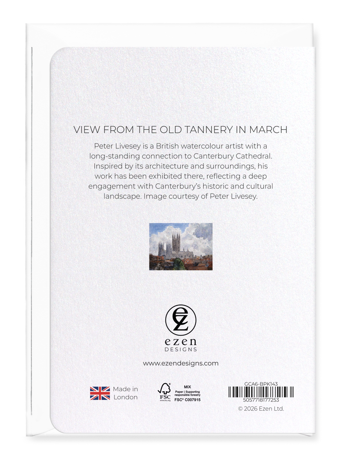 Ezen - View from the old Tannery in March - Greeting Card - Back