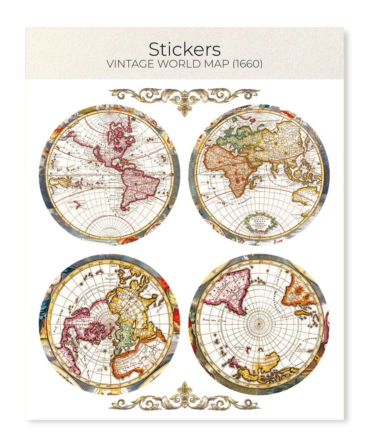 Ezen - Vintage World Map (1660) - Sticker Set