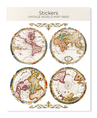 Ezen - Vintage World Map (1660) - Sticker Set