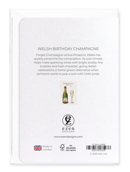 Ezen - Welsh birthday champagne - Greeting Card - Back