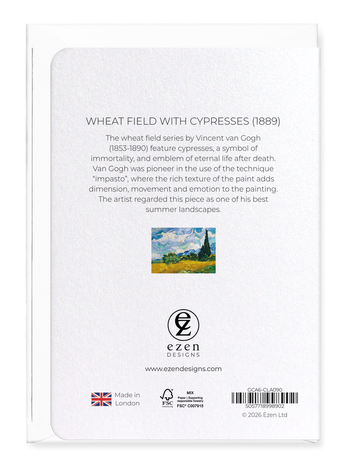 Ezen - Wheat field with cypresses (1889) - Greeting Card - Back