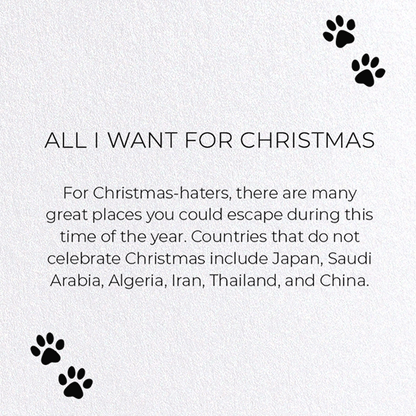 ALL I WANT FOR CHRISTMAS : Funny Animal Greeting Card