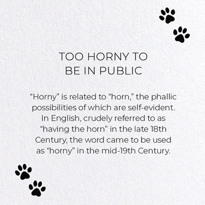 TOO HORNY TO BE IN PUBLIC: Funny Animal Greeting Card