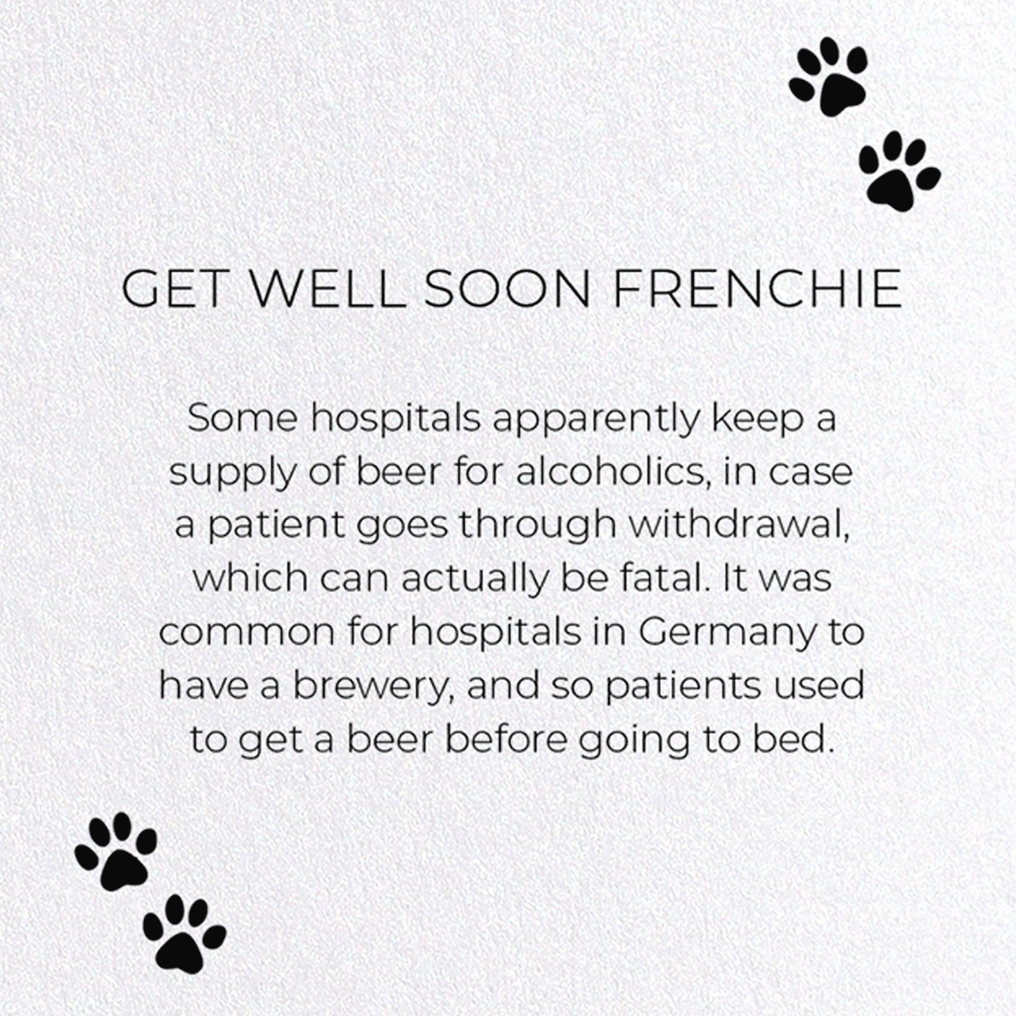 GET WELL SOON FRENCHIE : Funny Animal Greeting Card