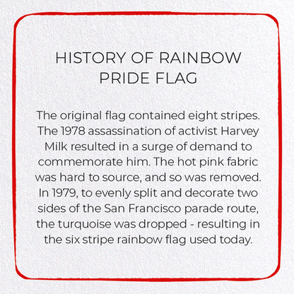HISTORY OF RAINBOW PRIDE FLAG: Colourblock Greeting Card