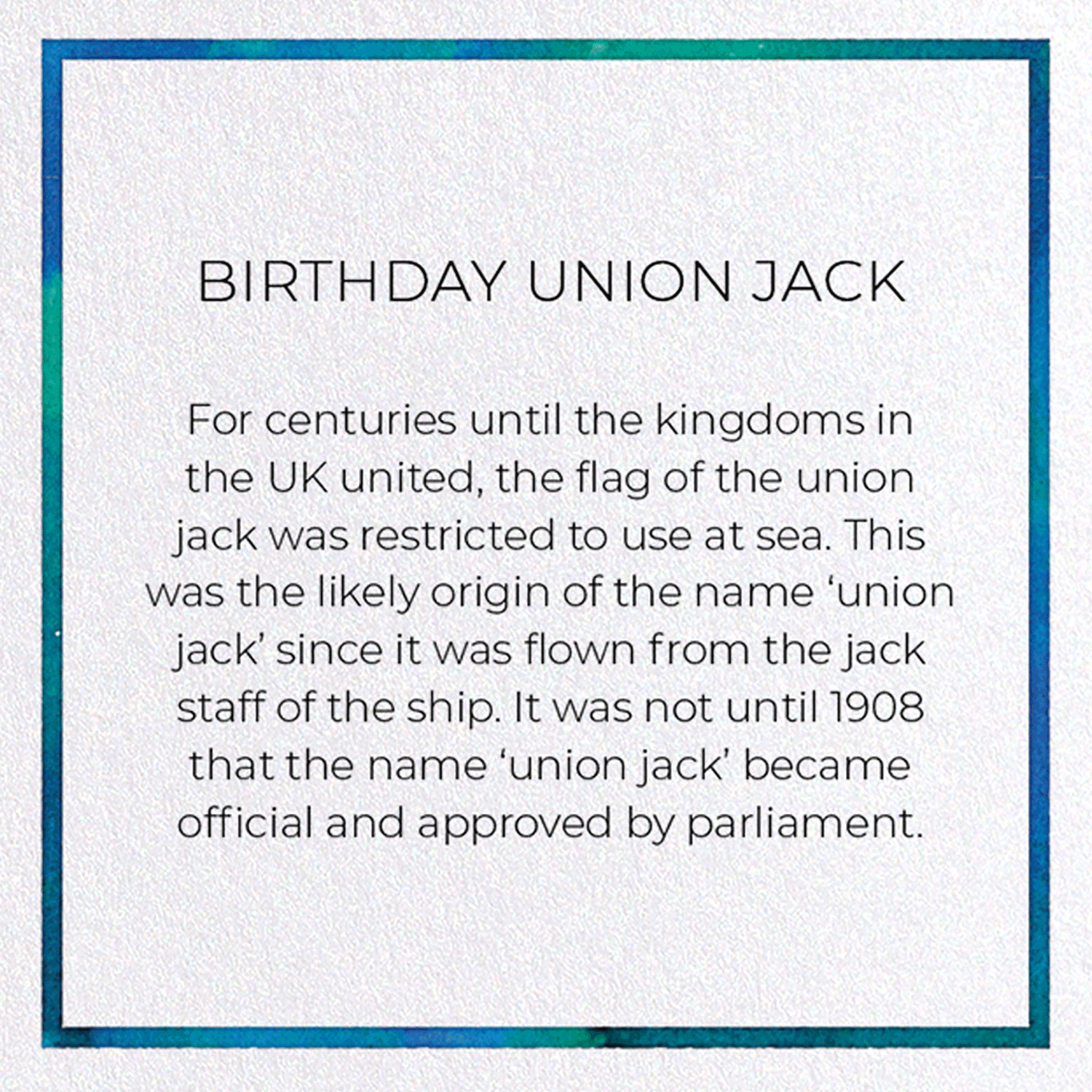 BIRTHDAY UNION JACK: Watercolour Greeting Card