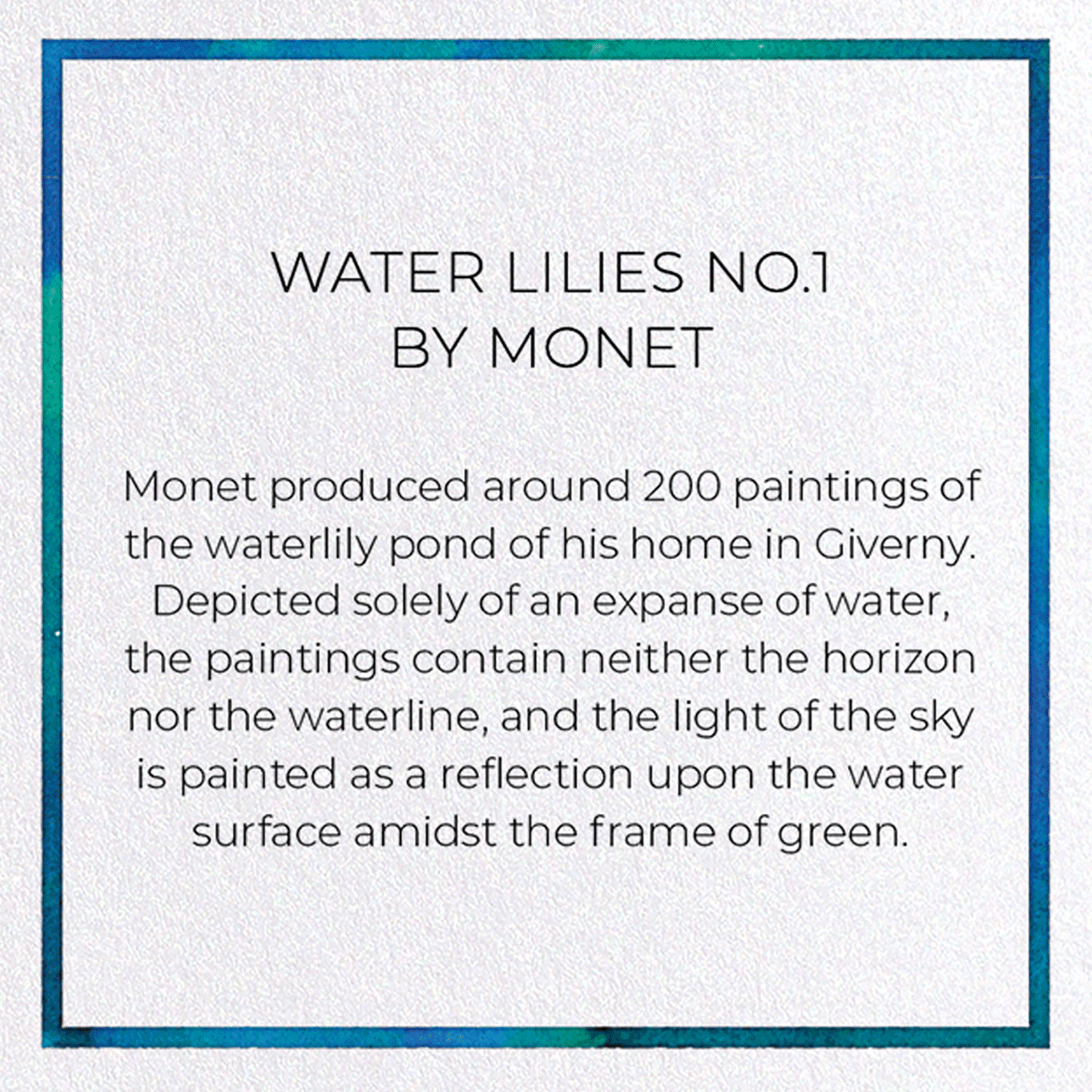 WATER LILIES NO.1 BY MONET: Painting Greeting Card