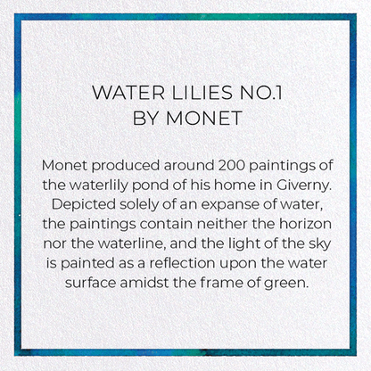 WATER LILIES NO.1 BY MONET: Painting Greeting Card
