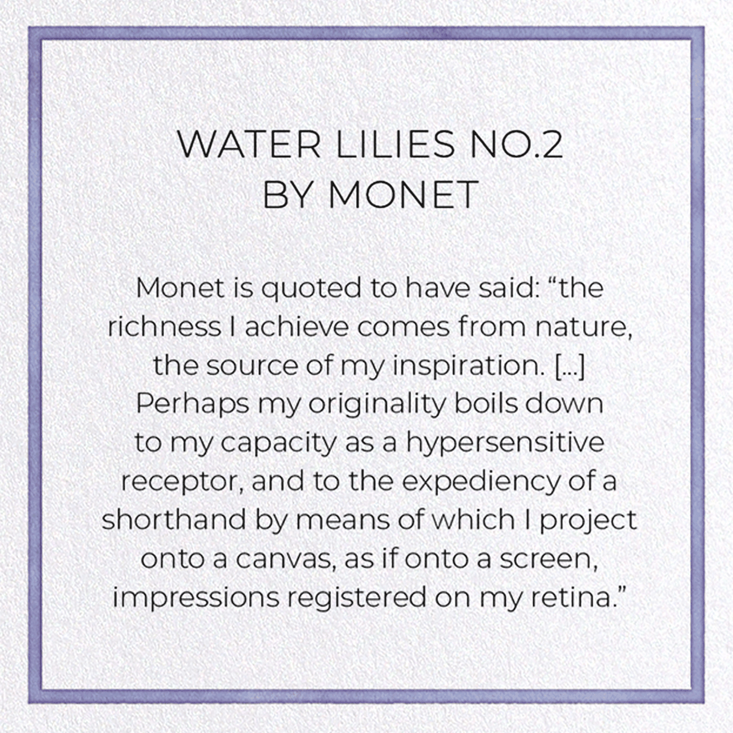 WATER LILIES NO.2 BY MONET: Painting Greeting Card