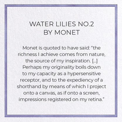 WATER LILIES NO.2 BY MONET: Painting Greeting Card