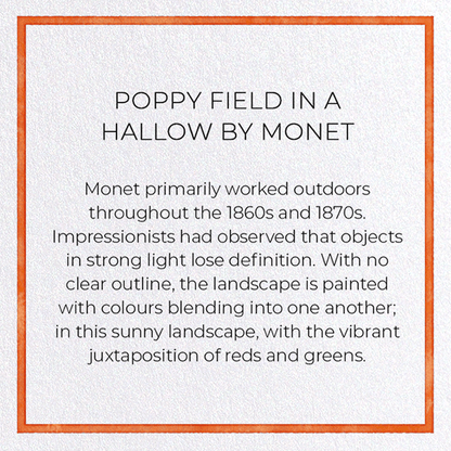 POPPY FIELD IN A HALLOW BY MONET: Painting Greeting Card