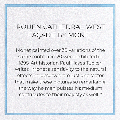 ROUEN CATHEDRAL WEST FAÇADE BY MONET: Painting Greeting Card