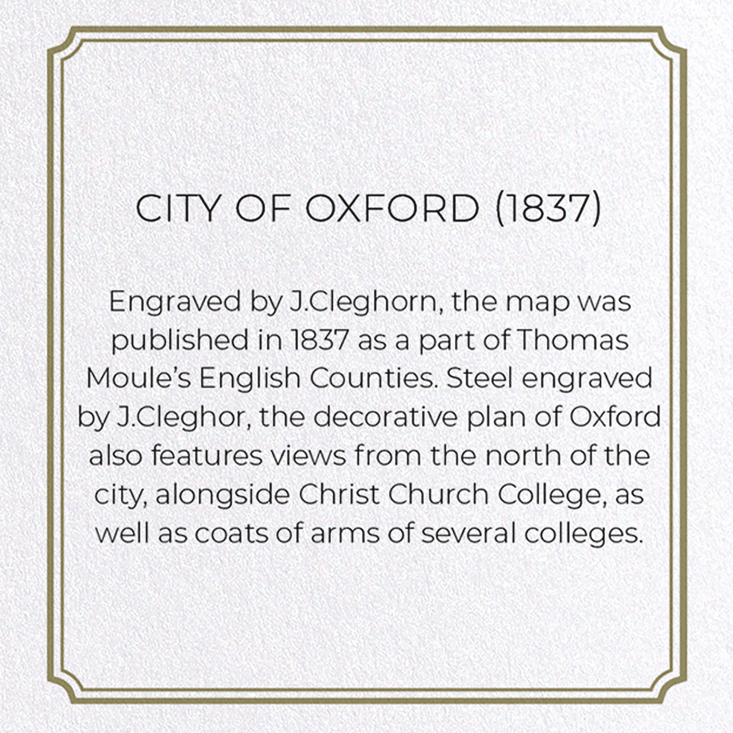 CITY OF OXFORD (1837): Antique Map Greeting Card