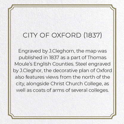 CITY OF OXFORD (1837): Antique Map Greeting Card
