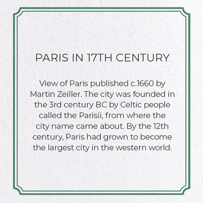 PARIS IN 17TH CENTURY: Antique Map Greeting Card