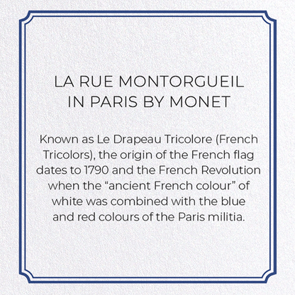 LA RUE MONTORGUEIL IN PARIS BY MONET: Painting Greeting Card