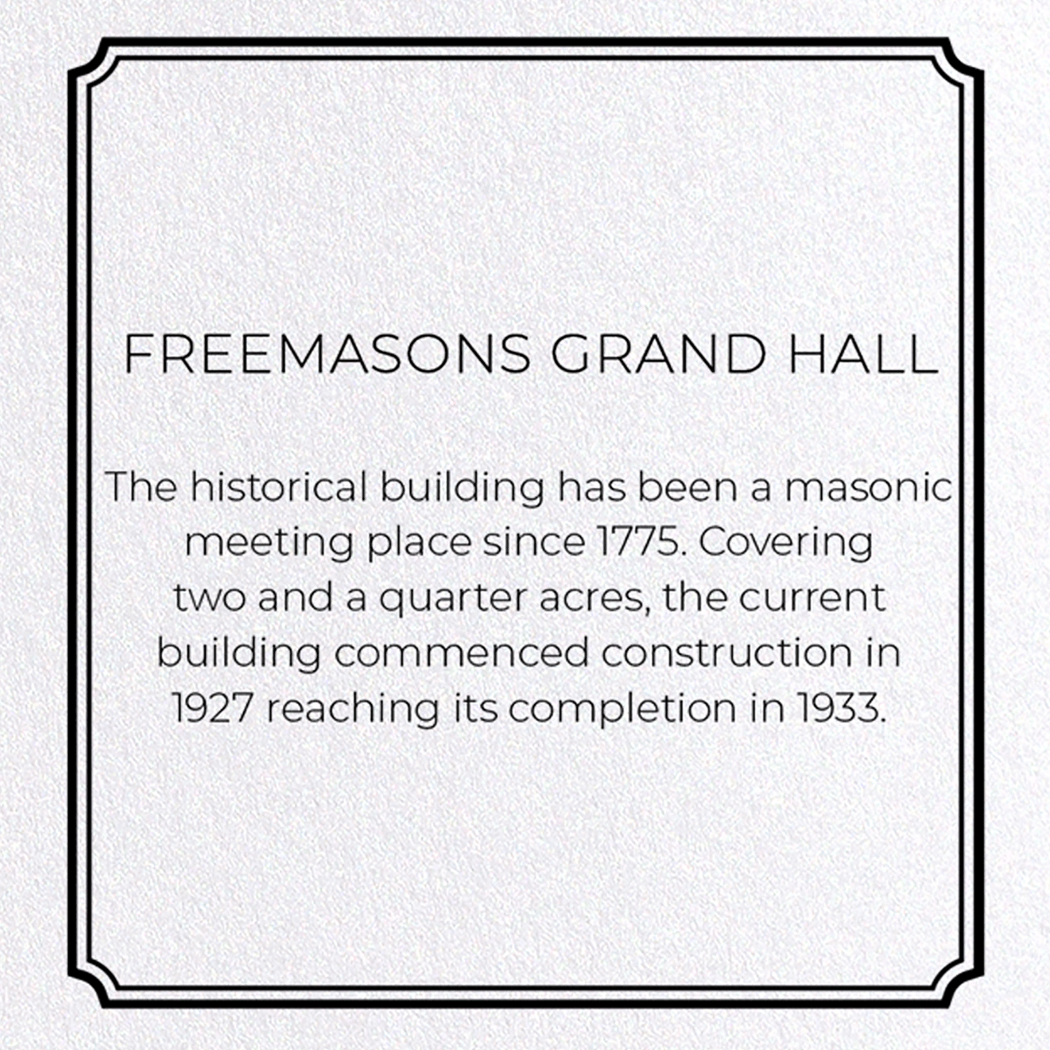 FREEMASONS GRAND HALL: Charcoal Greeting Card