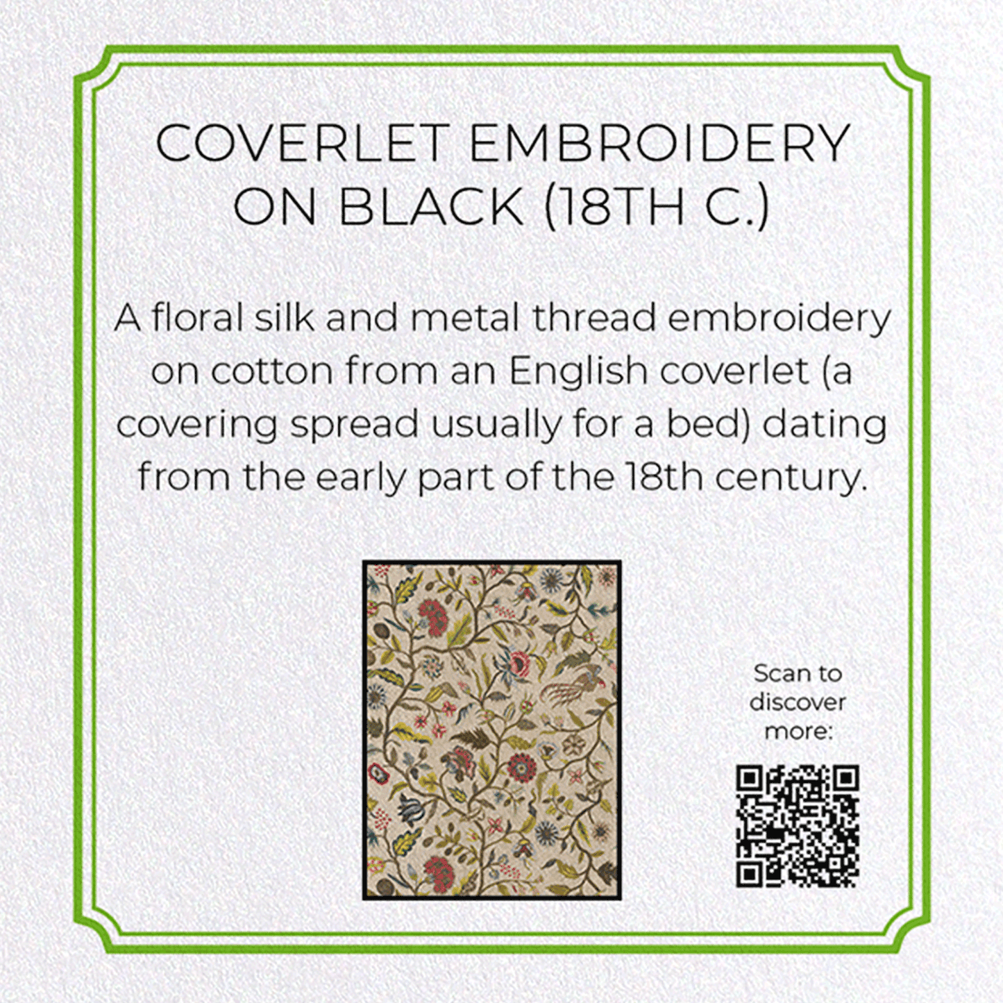 COVERLET EMBROIDERY ON BLACK (18TH C.): Pattern Greeting Card