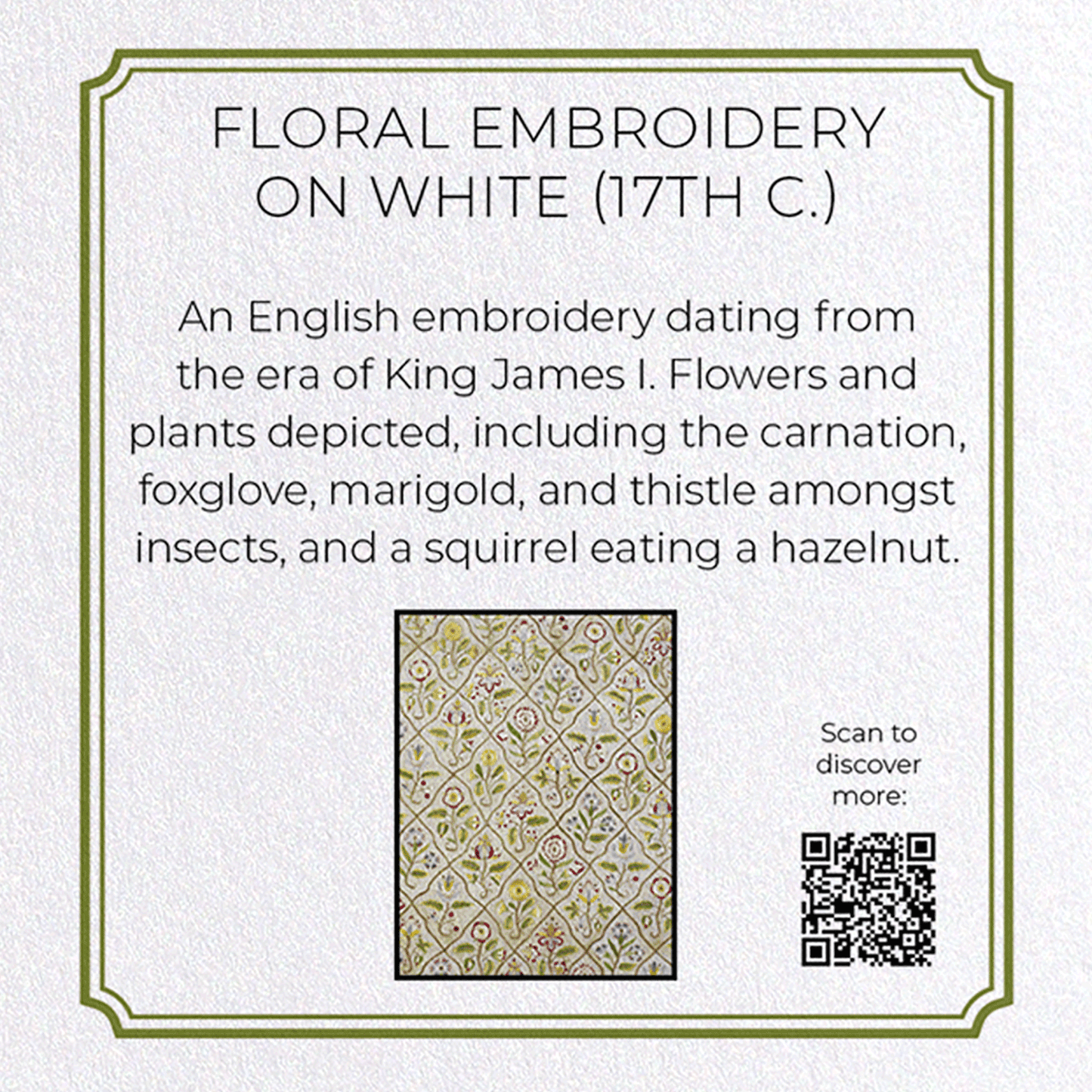 FLORAL EMBROIDERY ON WHITE (17TH C.): Pattern Greeting Card