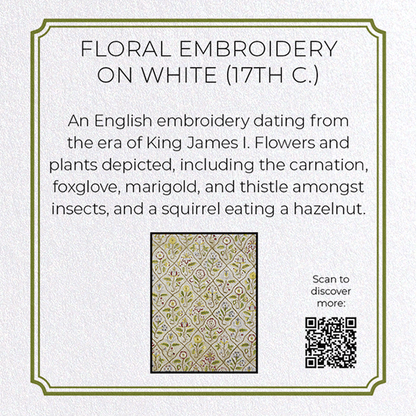 FLORAL EMBROIDERY ON WHITE (17TH C.): Pattern Greeting Card