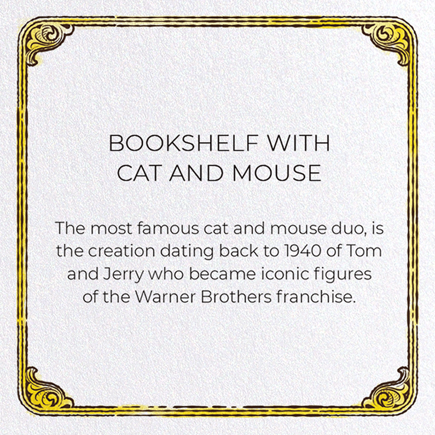 BOOKSHELF WITH CAT AND MOUSE: Victorian Greeting Card