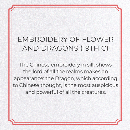 EMBROIDERY OF FLOWER AND DRAGONS (19TH C): Pattern Greeting Card