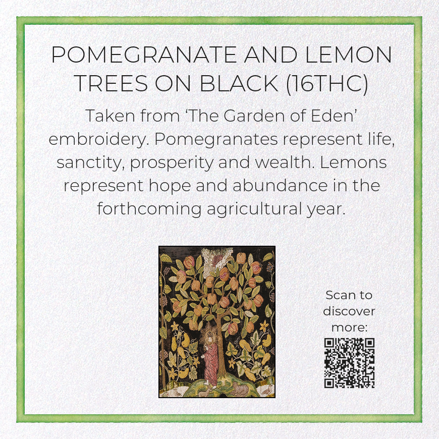 POMEGRANATE AND LEMON TREES ON BLACK (16THC): Pattern Greeting Card