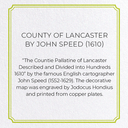 COUNTY OF LANCASTER BY JOHN SPEED (1610): Map antique Greeting Card