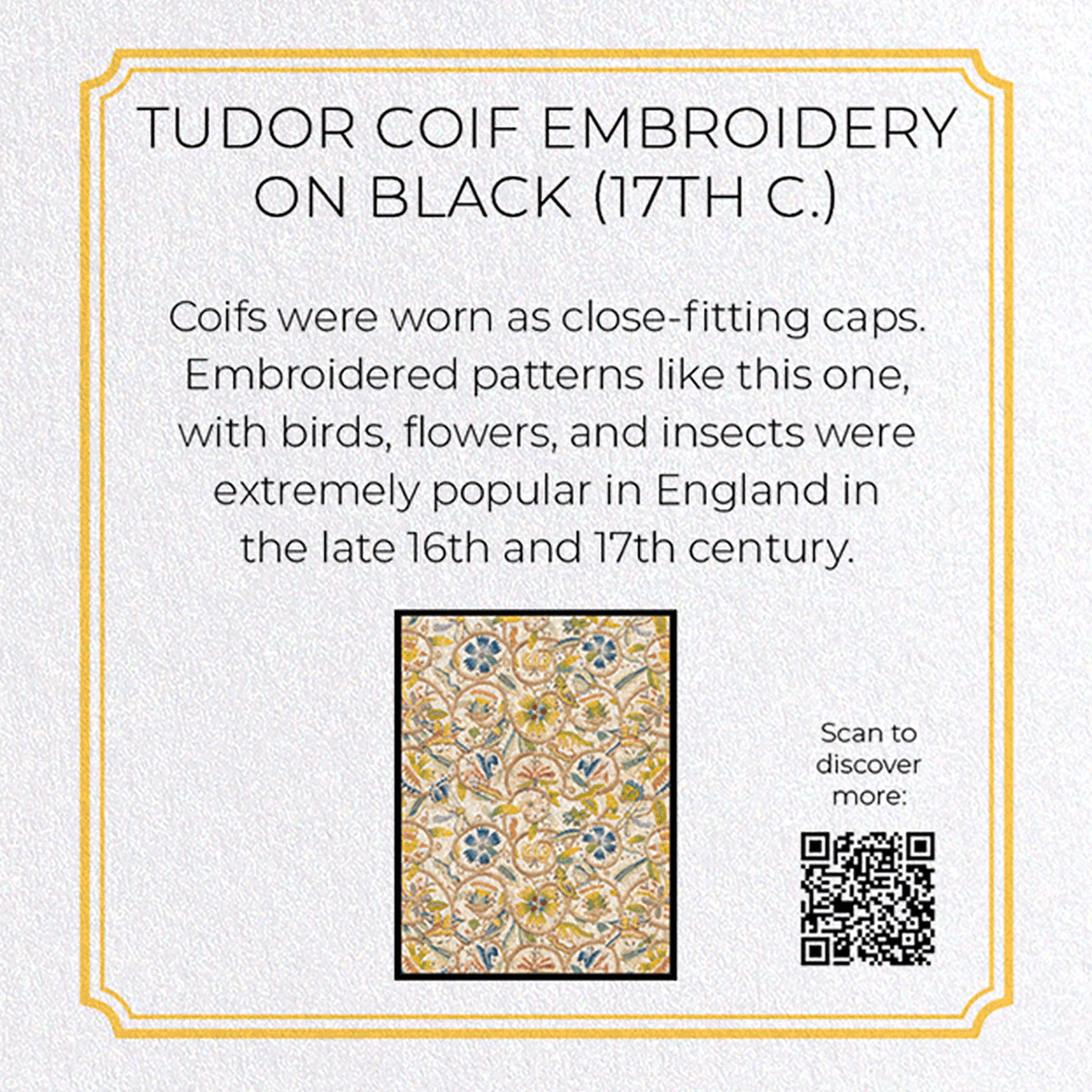 TUDOR COIF EMBROIDERY ON BLACK (17TH C.): Pattern Greeting Card