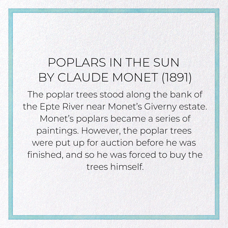 POPLARS IN THE SUN (1891): Painting Greeting Card