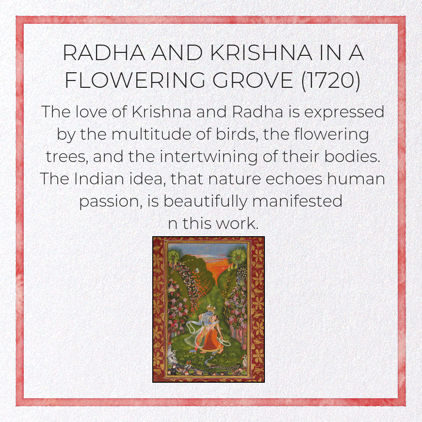 RADHA AND KRISHNA IN A FLOWERING GROVE (1720): Painting Greeting Card