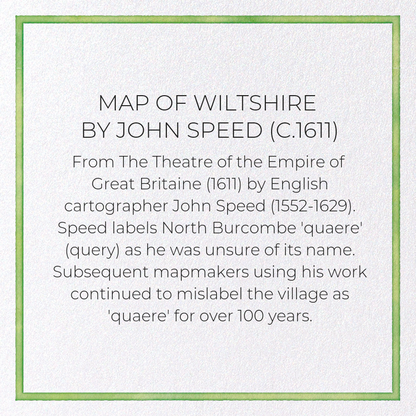 MAP OF WILTSHIRE BY JOHN SPEED (C.1611): Antique Map Greeting Card