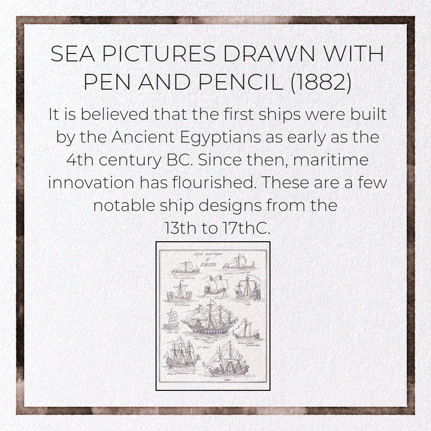 SEA PICTURES DRAWN WITH PEN AND PENCIL (1882): Victorian Greeting Card