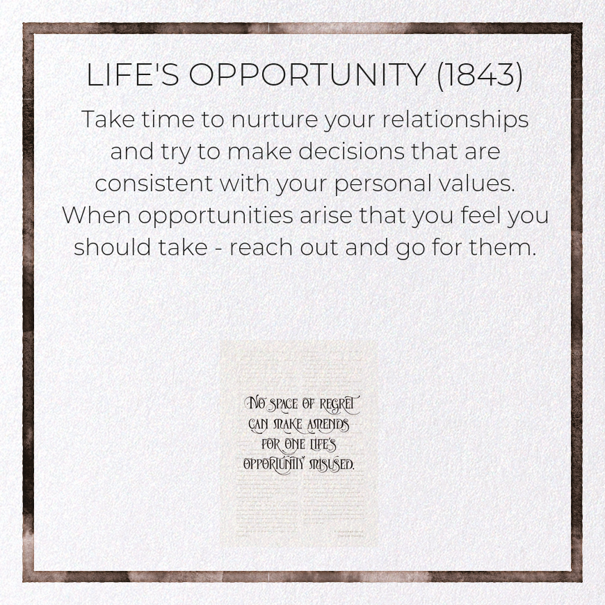 LIFE'S OPPORTUNITY (1843): Victorian Greeting Card