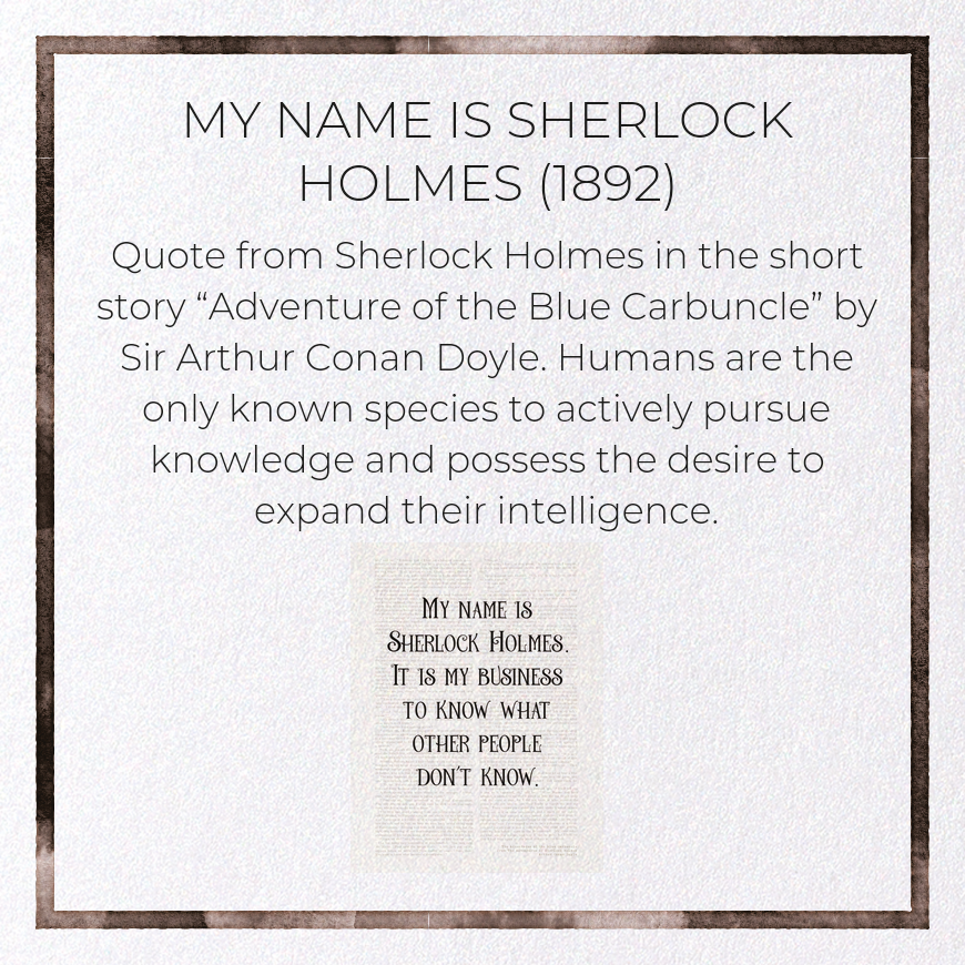MY NAME IS SHERLOCK HOLMES (1892): Victorian Greeting Card