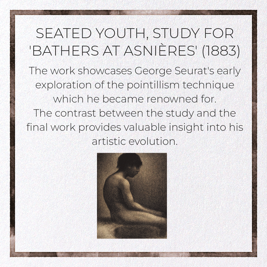 SEATED YOUTH, STUDY FOR 'BATHERS AT ASNIÈRES' (1883): Painting Greeting Card
