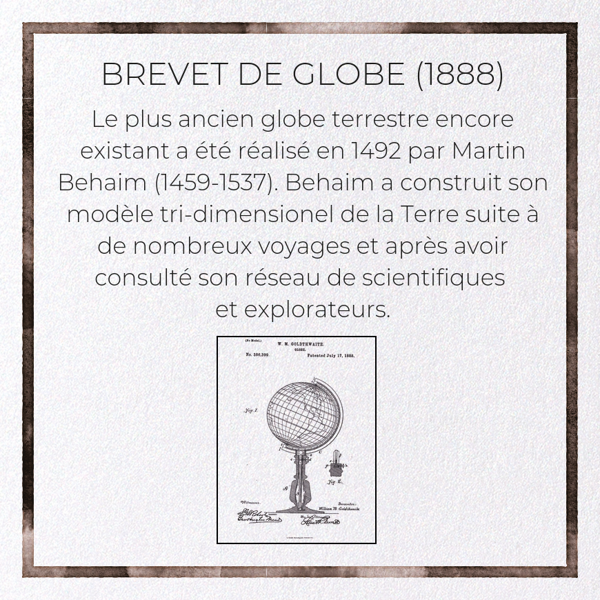 BREVET DE GLOBE (1888): Patent Greeting Card