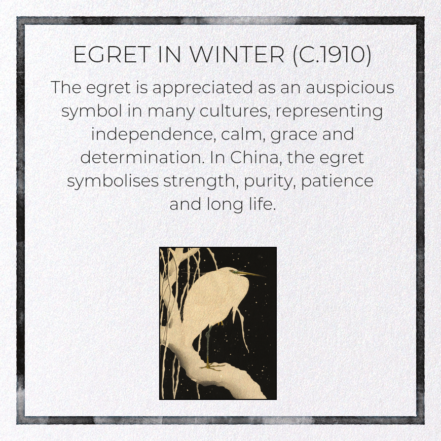 EGRET IN WINTER (C.1910): Japanese Greeting Card