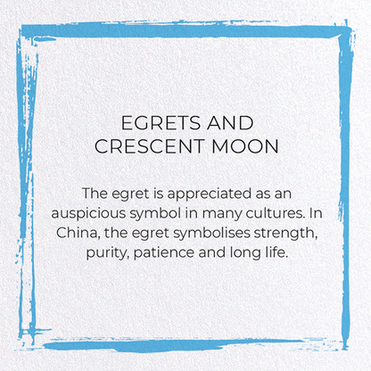 EGRETS AND CRESCENT MOON: Japanese Greeting Card