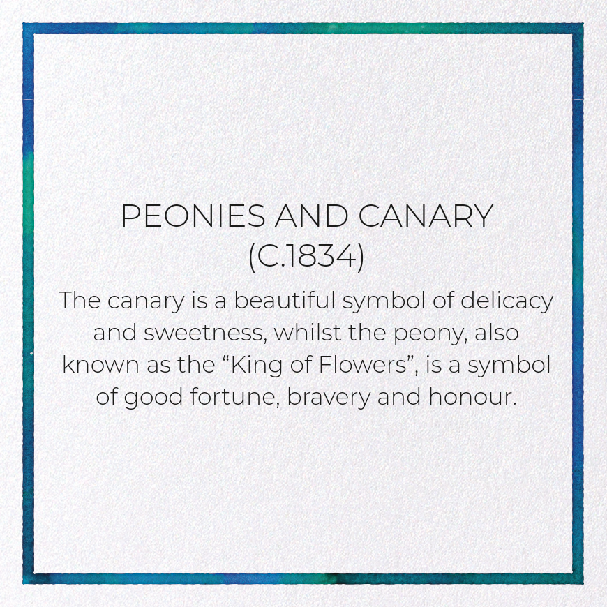 PEONIES AND CANARY (C.1834): Japanese Greeting Card