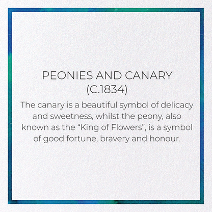 PEONIES AND CANARY (C.1834): Japanese Greeting Card