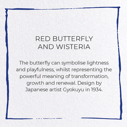 RED BUTTERFLY AND WISTERIA: Japanese Greeting Card
