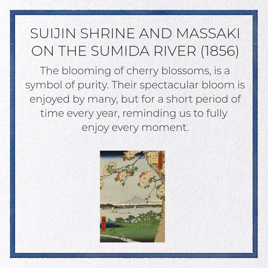 SUIJIN SHRINE AND MASSAKI ON THE SUMIDA RIVER (1856): Japanese Greeting Card