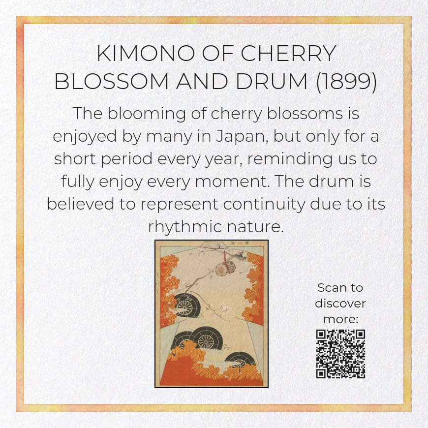 KIMONO OF CHERRY BLOSSOM AND DRUM (1899): Japanese Greeting Card